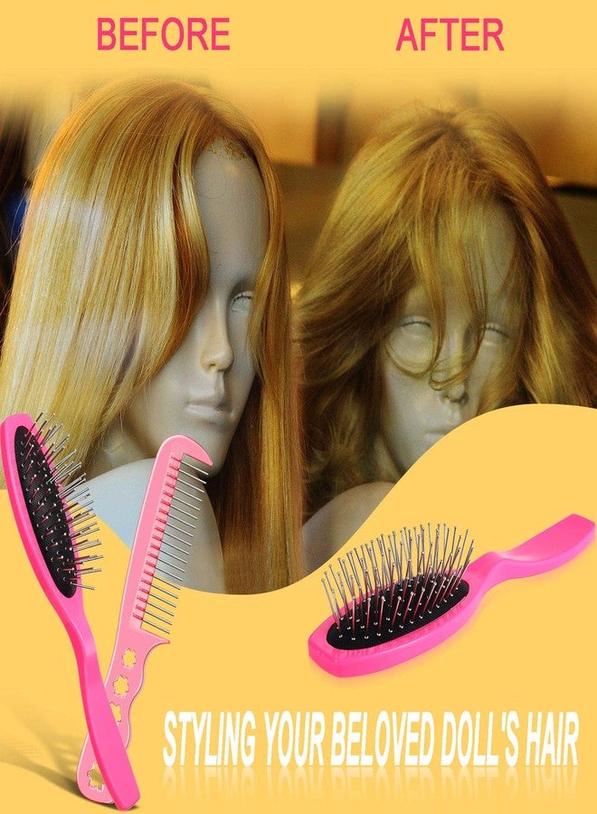 YoungJoy 2 Pcs Mini Hairbrush Play Wig Hair Brush in Pink Styling Accessories Hair Beauty Hair Care Tools Compatible with 18 and 14 Inch Item(Style 5) - Image 4